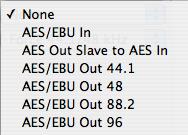 AES/EBU Use word clock None AES In None Word Clock AES/EBU In AES/EBU In AES/EBU In and Word Clock In Are the devices Yes continuously No Yes resolved? Is the signal being sample rate converted?