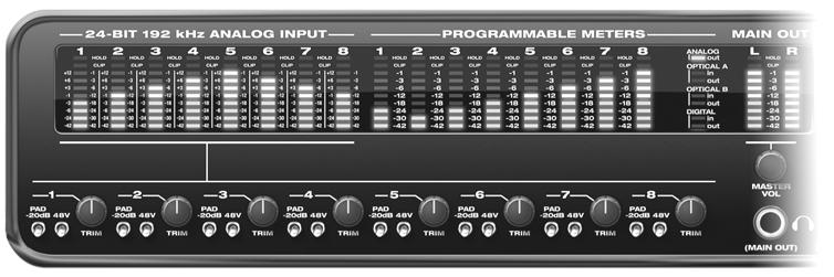 CHAPTER 6 896mk3 Front Panel Operation OVERVIEW The 896mk3 is the first FireWire audio interface to offer complete front-panel programming via six rotary encoders and a 2x16 backlit LCD display.