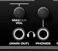 MASTER VOL AND (MAIN OUT) PHONE JACK From the factory, the MASTER VOL knob controls the main outs (analog 1-2), but MASTER VOL can be programmed to control any combination of outputs.