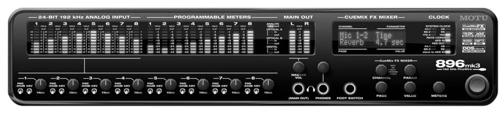 Quick Reference: 896mk3 Front Panel These 10-segment level meters are dedicated to the 896mk3 s eight analog inputs.