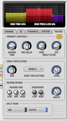 The Reverb tab The Reverb tab (Figure 11-23) provides access to the 896mk3 s single, global reverb processor, which provides high-fidelity reverberation and graphic control over its parameters.