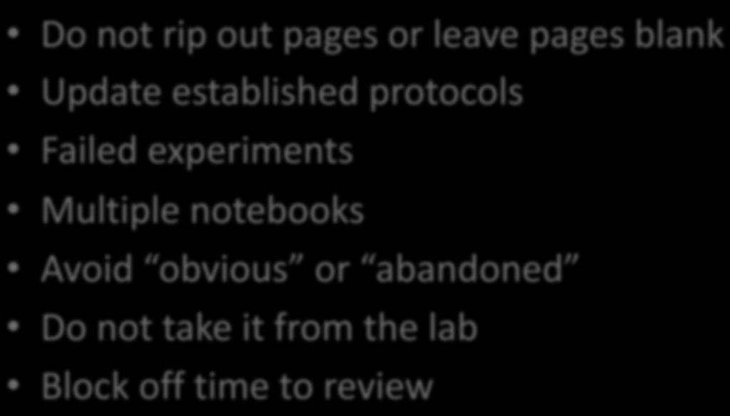 experiments Multiple notebooks Avoid obvious or