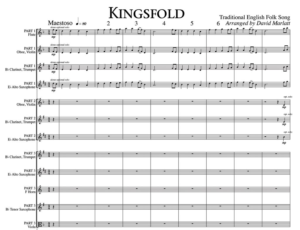 Great for small ensemble work at music camps or contest, or for repertoire for ensembles with non-standard instrumentation. ½ Kingsfold Traditional English Folk Song / arr.