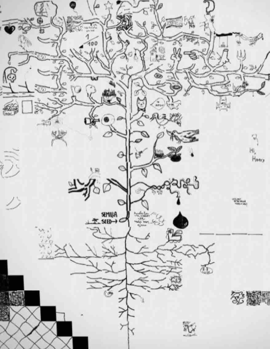 Figure 22. Seeds, tree, leaves and roots by multiple artists, from Moon, 2013 the present. Composite image of multiple digital drawings, size varies and changes with digital direction from the viewer.
