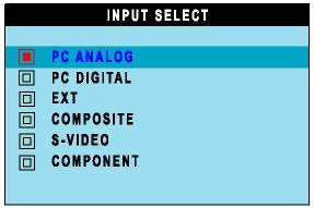 Select video source for main display: PC ANALOG: PC VGA input.