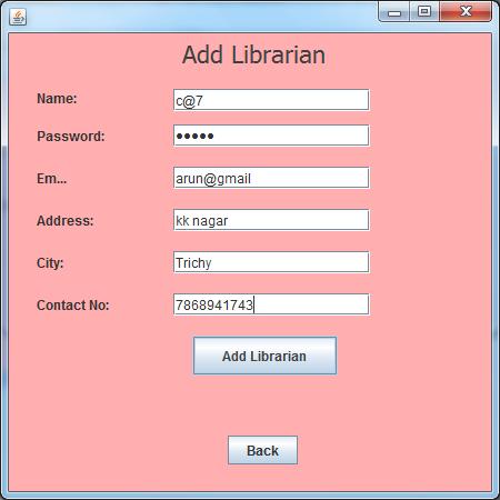 Result2: Add librarian detail Library Section which handle the entire book details like an description of add new books and view it.