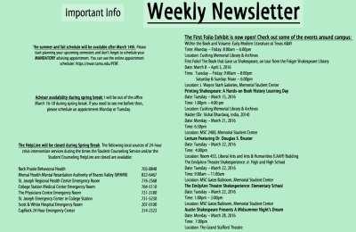 Communication Weekly Newsletter Email Communication Please check your TAMU email regularly!