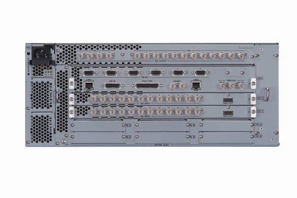 Reasons to buy 424 inputs/18 outputs standard, expandable to 48/18 or 40/22 Main unit back panel Besides standard inputs and outputs, six expansion slots enable you to add optional I/O cards for easy