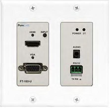 PM-FT103-U : PureMedia HDMI/VGA to Fiber Optic (1 LC) Extender Transmitter, Wall plate Front Connection Ports: Power LED: Power status indicator Status LED: Video signal presence indicator HDMI LED: