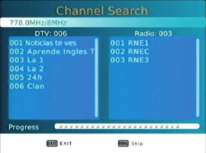 7.3.1. Auto Search: Search and install all channels automatically. This option overwrites all preset channels. 1. Select [Auto Search] and press OK or RIGHT to start channel search. 2.