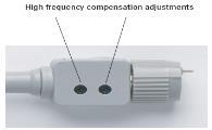 compensation - see the following slide Properly compensated Under compensated Addition high frequency compensation Some probes have also additonal high frequency compensation Probe Head C 1 15-20pF