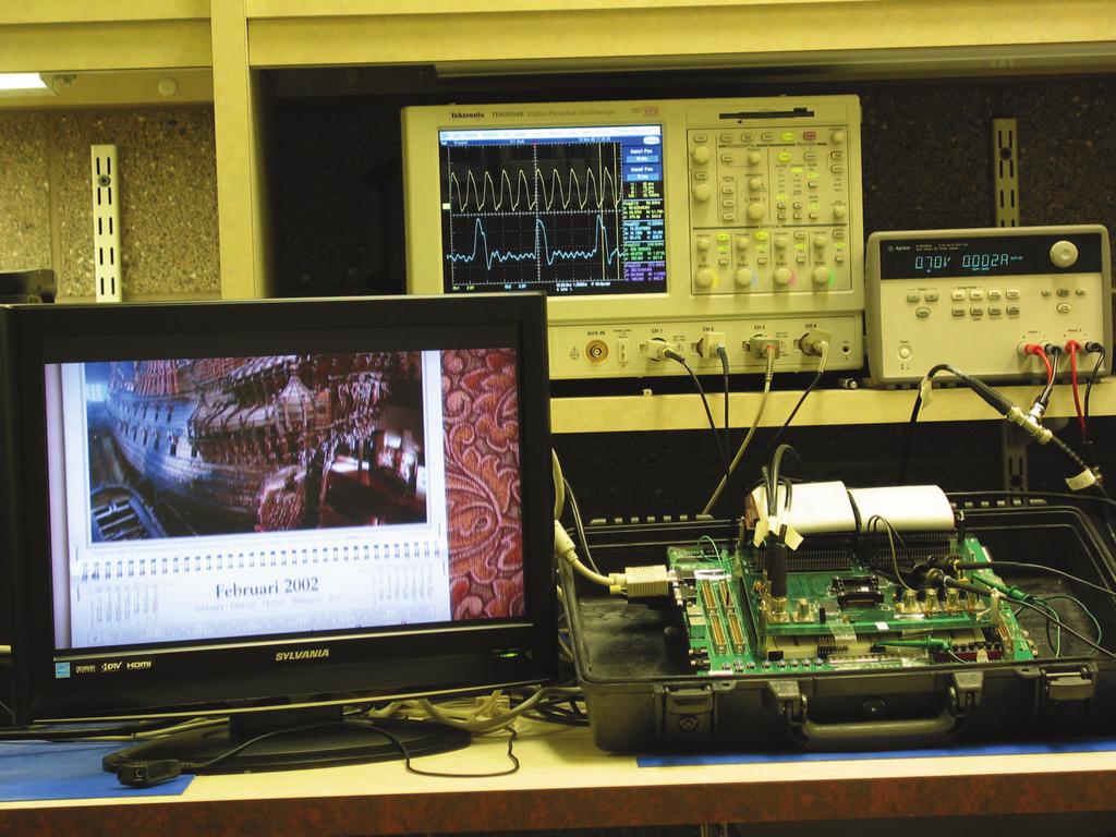 Figure 6-7: Photo of lab video demo has several functions. A FIFO is used to read the compressed video, stored in flash memory, and feed it to the ASIC whenever it is requested.