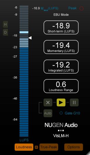 Interface Loudness meter This section displays the primary Loudness Meter values and controls.