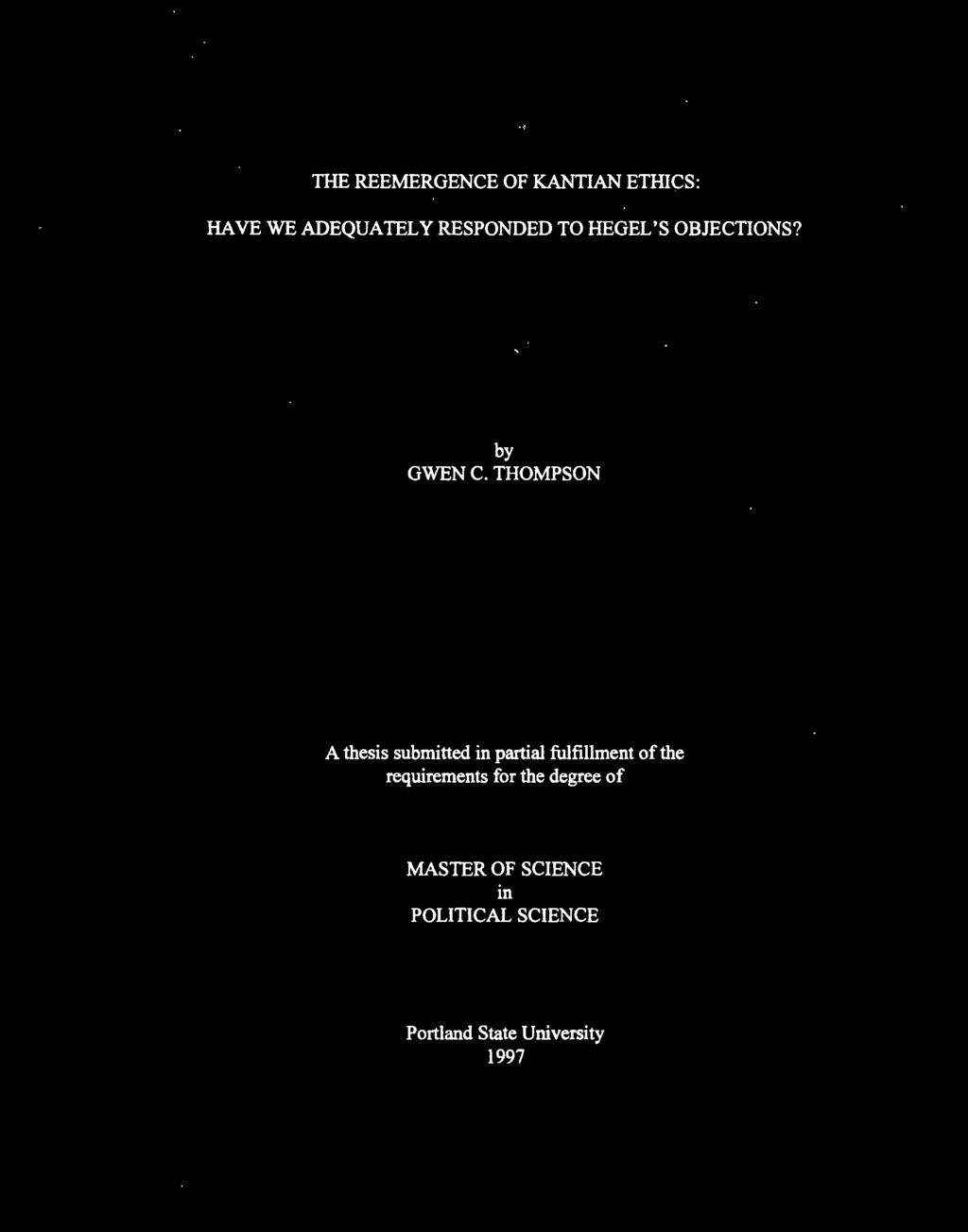 THOMPSON A thesis submitted in partial fulfillment of the