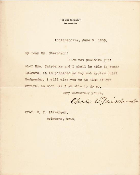 Letter Signed Charles W. Fairbanks, 3.25 x.