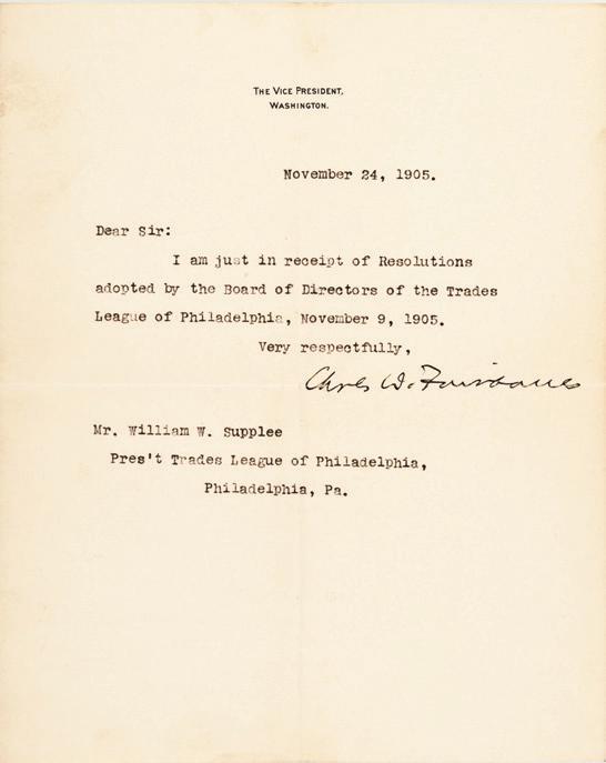 1905 Typed Letter Signed Charles W.