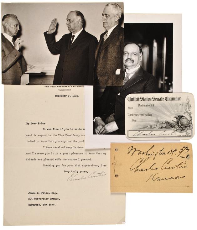 5 signature, overall 1 page 7 x 9, c) Senate Chamber Card Signed Charles Curtis, 2.5 x.