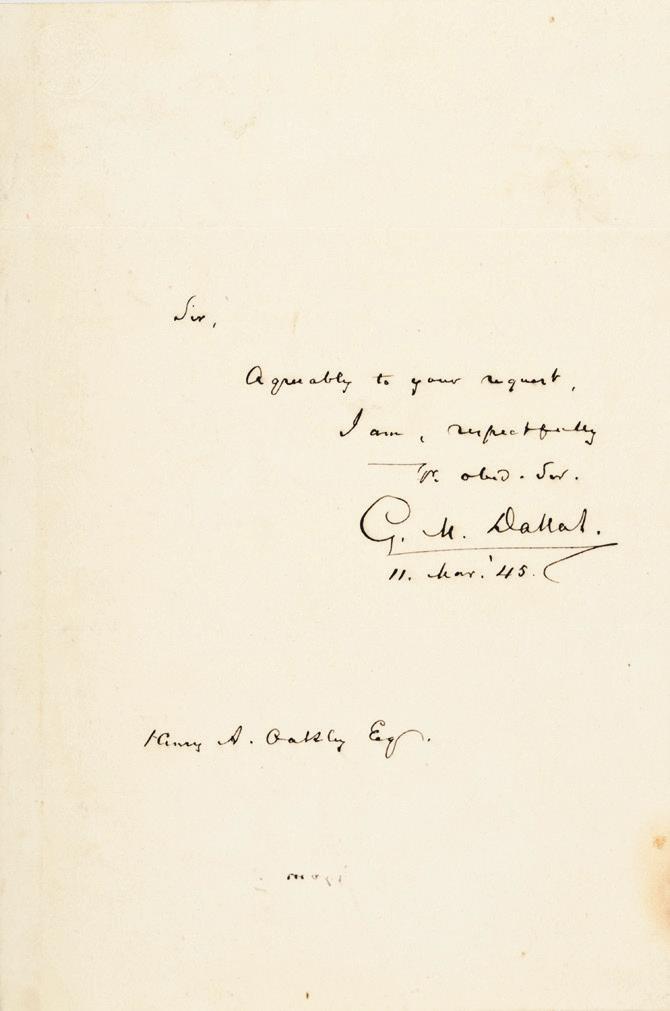 GEORGE M. DALLAS GEORGE M. DALLAS. March 11, 1845-Dated Autograph Letter Signed G.