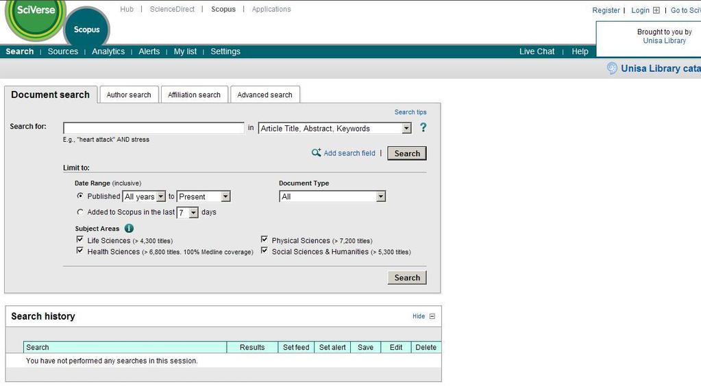 Sign In to Scopus Click on Register to create a