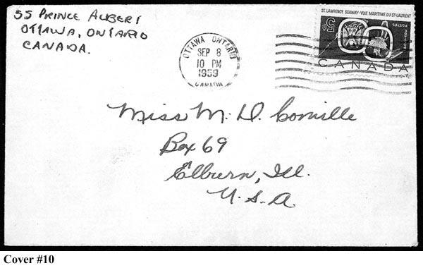 St. Lawrence Seaway Invert errors 17 The stamp has a corner fault at the bottom right and was placed on the cover rather carelessly as a few perfs extend over