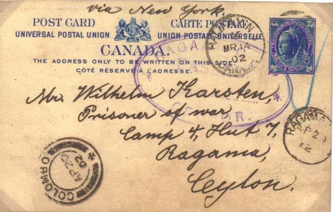38 J R Frank The cover from Moncton, N.B. (Figure 1) was sent on 22 May 1902. It reached St. Helena on 23 June 1902 and received a fine strike of the violet St. Helena triangular censor mark.