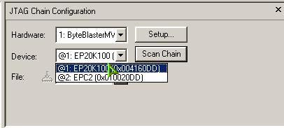 Auto-detect Devices in a JTAG Chain The SignalTap II JTAG Chain Configuration panel (shown in Figure 7) will automatically scan the hardware to determine that the devices that are physically in the