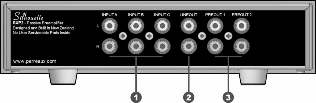4 Rear Panel Functions Source Inputs Accepts a standard single-ended input (RCA) from source components with single-ended analogue outputs.