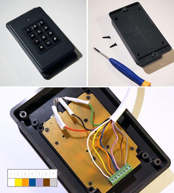 INTERIOR KEYPAD CONNECTIONS 1. Open the box with the help of a suitable screwdriver by removing the rear screws. 2. Drill the box in the chosen location for the cable exit and fit the cable. 3.