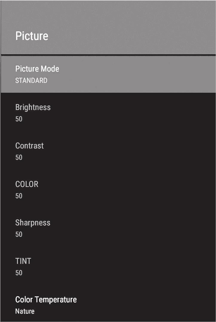 Picture Press to display the home page, use the Navigation buttons to highlight Settings and press Select to confirm.