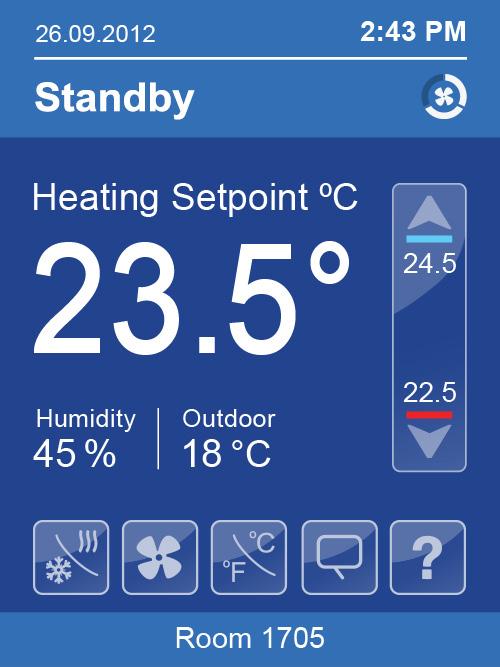 16 Setpoint Adjustment for Heating Mode In automatic mode, setpoint showing at the top of the set point bar located directly under the blue line represents the actual occupied cooling setpoint.