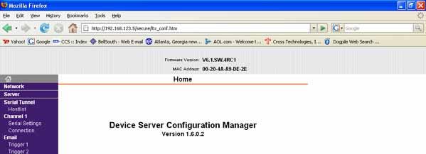 Figure 2.6: Configuration Manager Screen In the left frame of the configuration manager click on Network to display the Network Settings screen.
