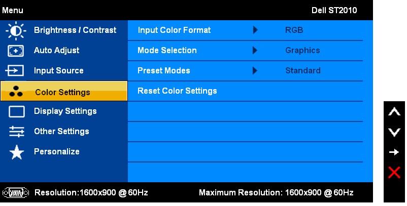 Back Press to go back to the main menu. Color Setting Use the Color Settings to adjust the color setting mode and color temperature. There are different color setting sub-menus for VGA and HDMI input.
