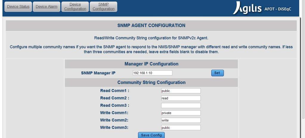 Chapter 3 Maintenance & Troubleshooting 4.2.5 Setting Up SNMP Parameters SNMP Configuration lets you specify how the AFOT communicates with the SNMP Manager.