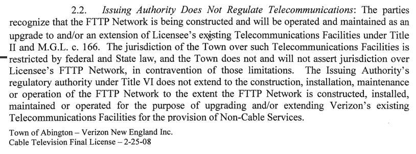 The parties agree that the LFA cannot assert authority pursuant to this Agreement over Franchisee's FTTP Network, except to the extent such facilities, if any, are used exclusively to provide Cable