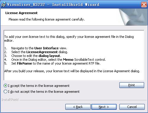 Read terms, select "I accept the terms in the license agreement" Click Next: