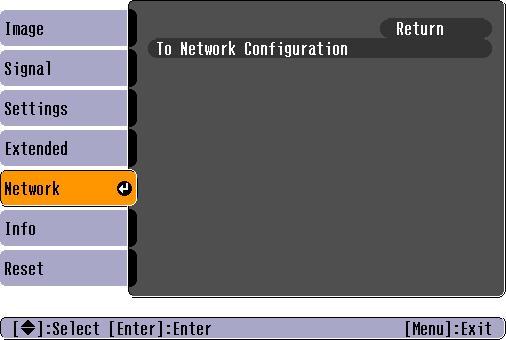 List of Functions 47 f Operations in the Network Menu Selection from the top menu, selection of submenus, and changing of selected items are the same as operations in the configuration menu.