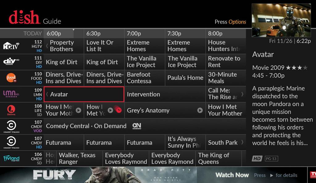 Customize the Guide When in the Guide, simply press OPTIONS on your remote to customize your Guide experience: Create Favorite Channels Lists Every member of your family can create their list of