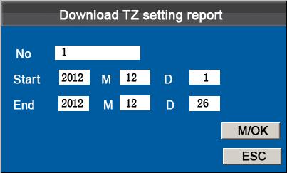 Select Download Att. Report and press M/OK. Enter the start and end dates using keypad then press. Downloading... Data download succeed! Press to take out the USB disk or SD card.