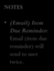 NOTES RENEW BOOKS/ LIBRARY MATERIAL E-mail: Item Due Reminder (Email) Item Due Reminder: Email (item due reminder) will send to user twice. 1.