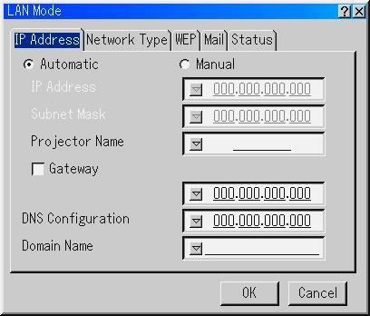 USING ON-SCREEN MENU Menu Descriptions & Functions Setting LAN Mode This feature allows you to set various setting items when the projector is used on your network.