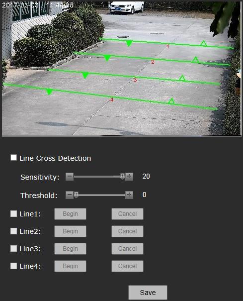 Low brightness detection and High brightness detection: When the low brightness or high brightness is detected, an alarm is triggered. Under Scene change, set the sensitivity.