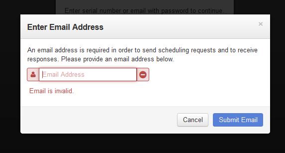 4) If this is your first time logging in, enter a valid email address from which to send scheduling requests and to receive responses.