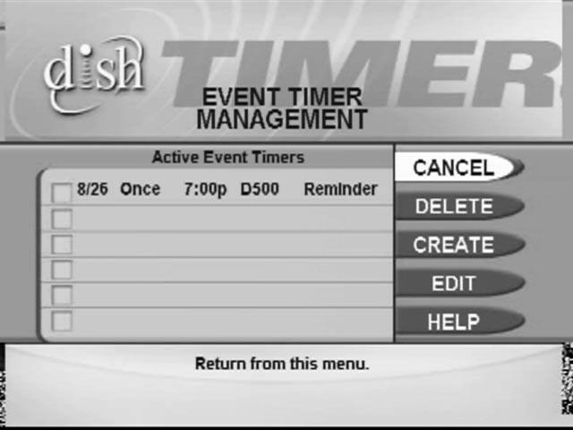 TIMER MENU The Timers Menu allows you to set up the receiver to tune in and/or record a future event,