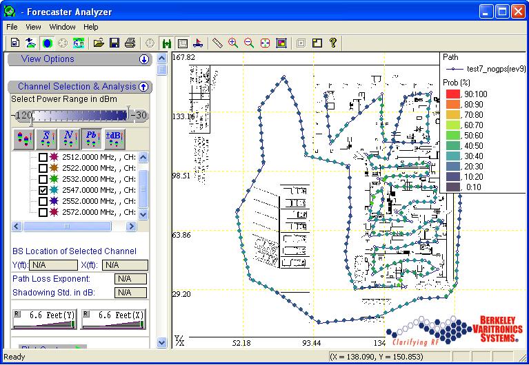3.2.4 Plot the Reliability of Averaged RSSI Along Survey Path To plot the reliability of averaged RSSI along the walk/drive path, click on the button under "Channel Selection and Analysis".