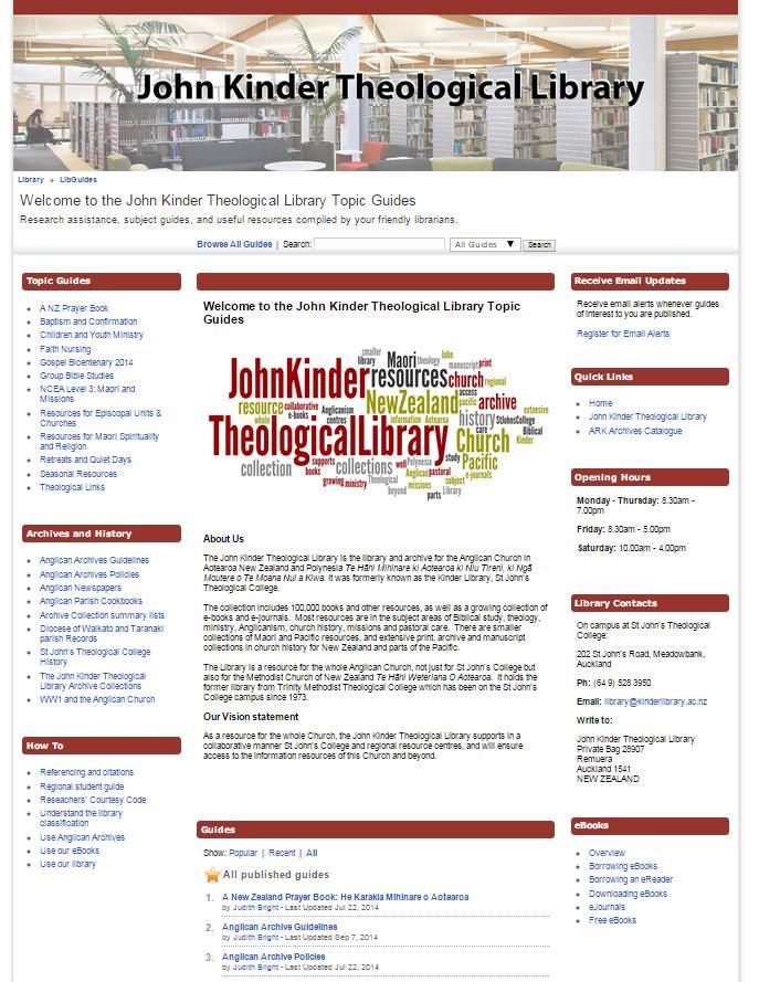 Overview of the John Kinder Theological Library Topic Guides Introduction An introduction to the library Topic Guides These are guides on various topics, with resources within to help you with you
