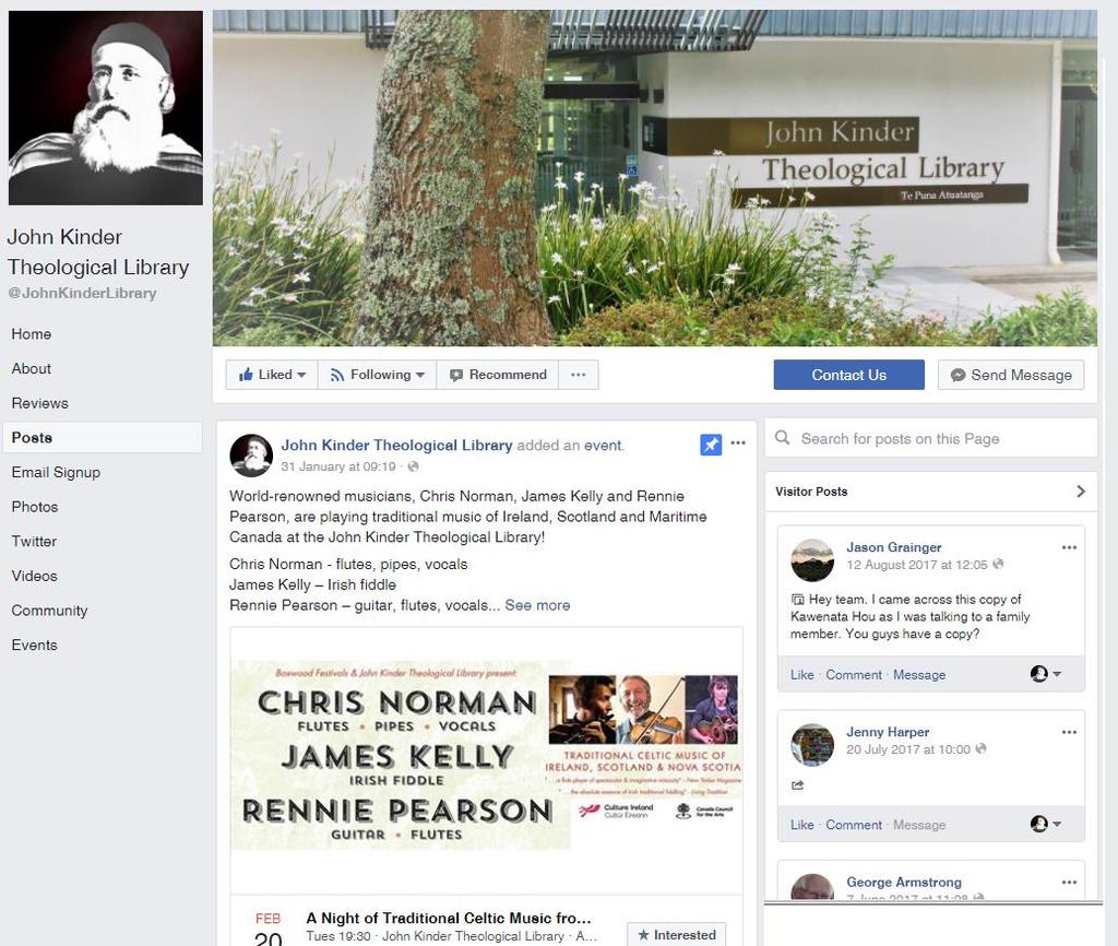 Social media As well as the website, Anglicat and Topic Guides, you can find us on social media. Facebook Search for John Kinder Theological Library on Facebook.