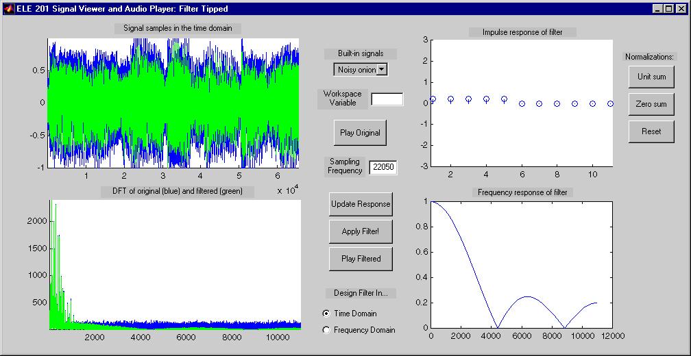 Figure 4: The splay signal viewer with the time-domain FIR filter design panel.
