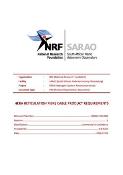 Rev 1 - HERA Reticulation Fibre Cable Product Requirements Adobe Sign Document History 07/05/2018 Created: 07/05/2018 By: Status: Transact