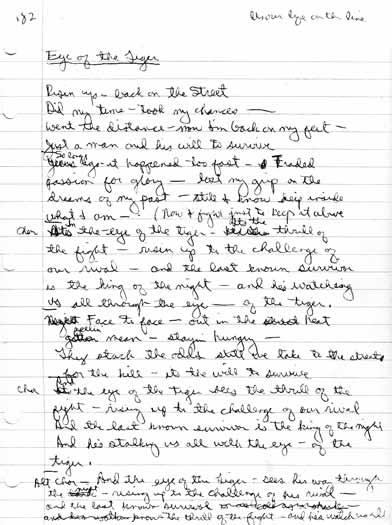 142 Part II: Unleashing the Lyricist in You Figure 7-1: Lyric draft for Eye of the Tiger.