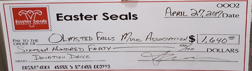 Approximately 8,200 lbs. of cloth items were collected and OFMA received $1,640 from Easter Seals for the donations.